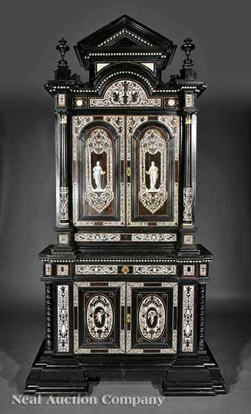 Appraisal: A Fine Italian Circassian Walnut Ebony and Ivory Cabinet mid-