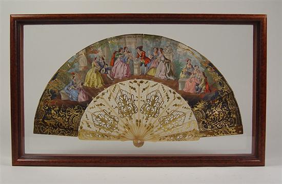 Appraisal: Hand Painted European Fan Mid th Century Hand colored engravings