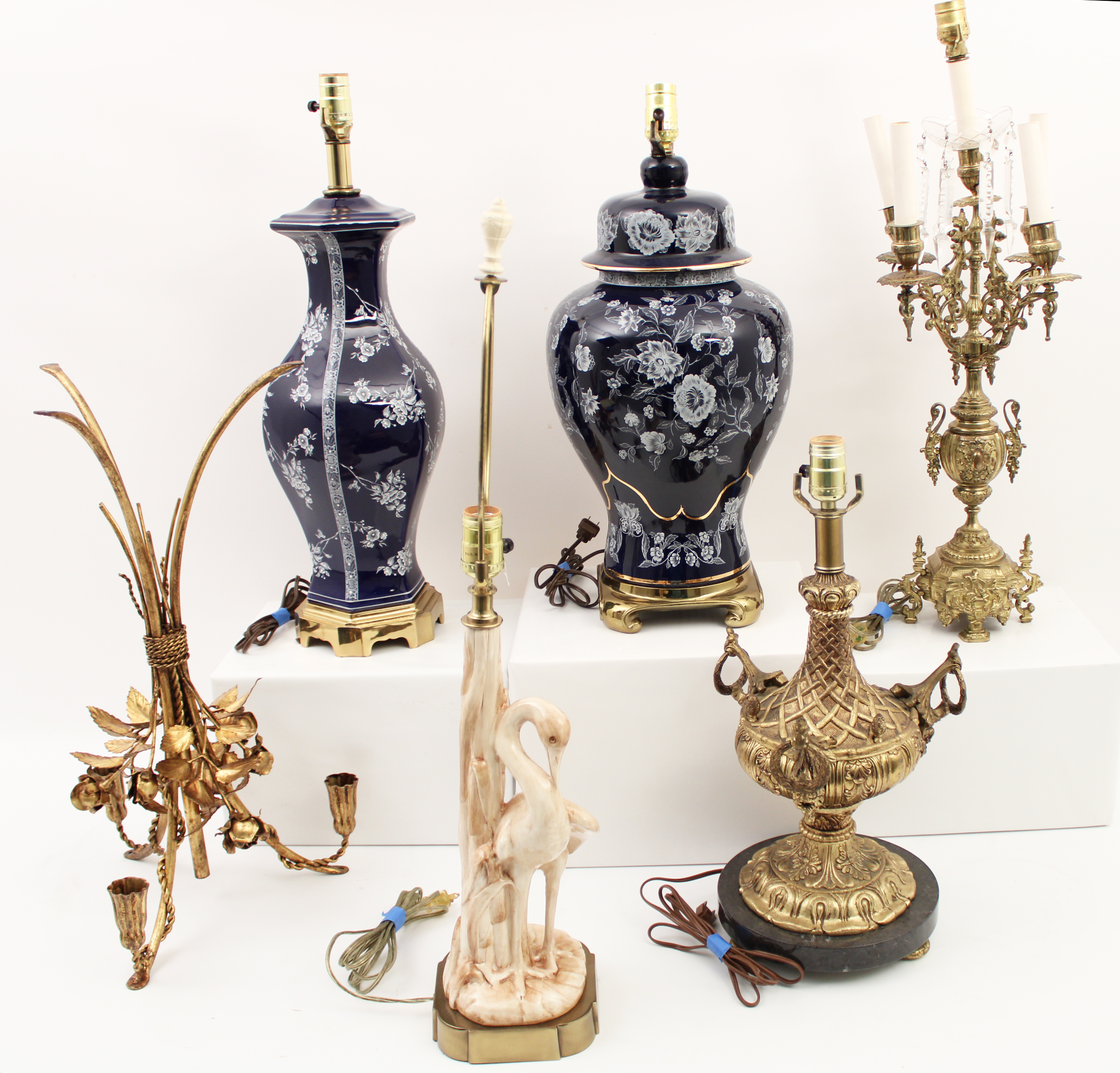 Appraisal: GROUP OF DECORATIVE LAMPS Group of decorative lamps largest H