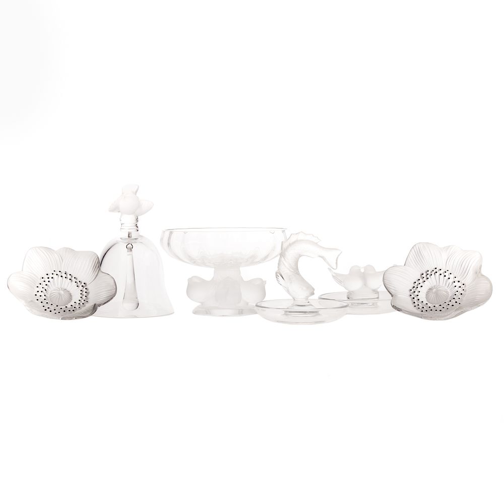 Appraisal: Six Lalique Crystal Articles including Dampierre compote pair Anemone flowers