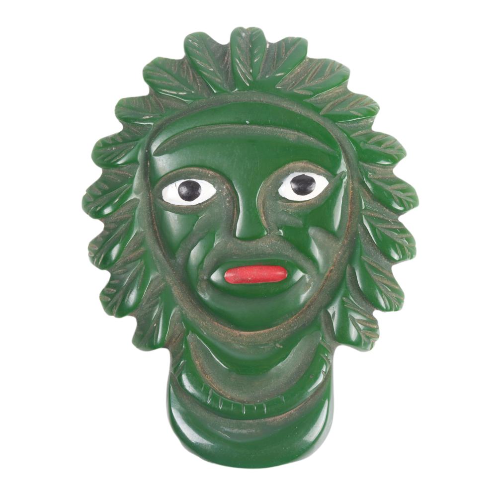 Appraisal: CARVED GREEN BAKELITE TIKI GOD PIN H X WCarved green