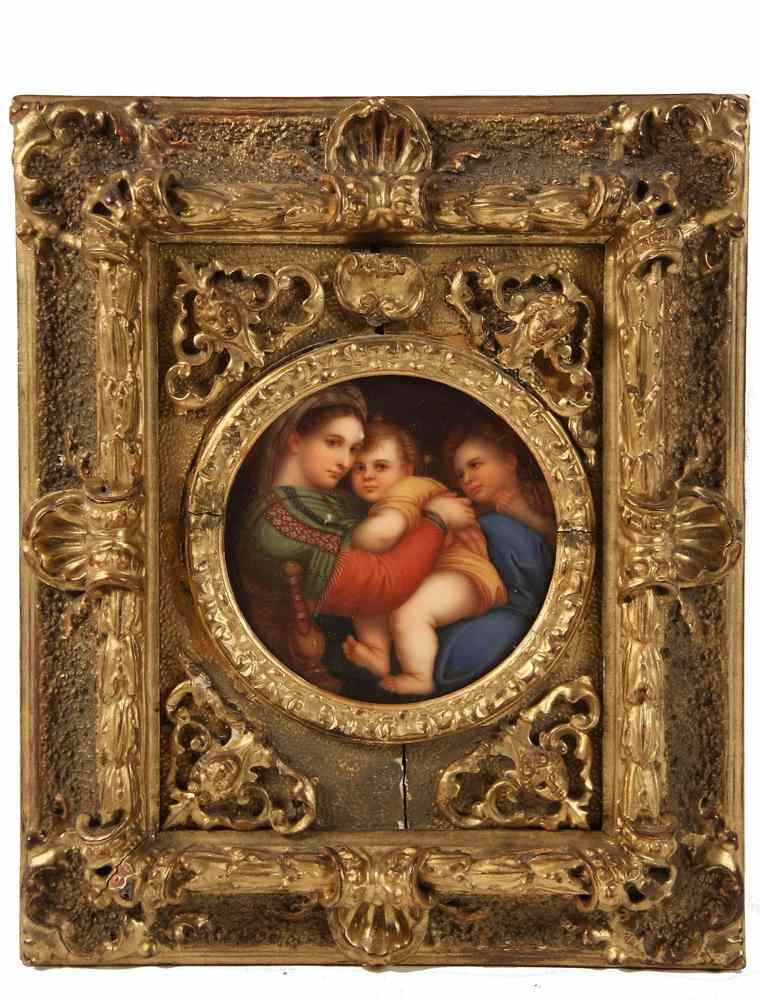 Appraisal: FRAMED PORCELAIN PLAQUE - The Virgin and Child with Infant