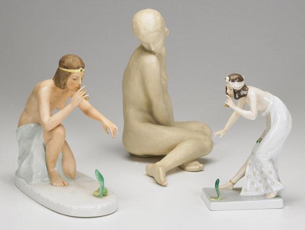 Appraisal: ROSENTHAL Grouping of three figurines includes two snake charmers nos