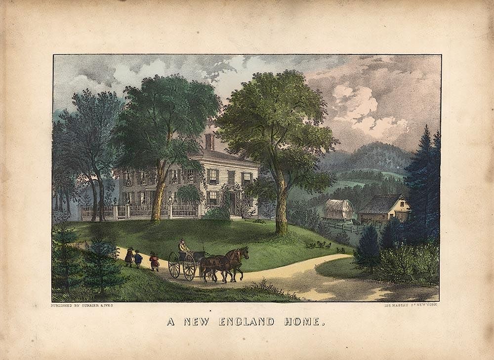 Appraisal: A New England Home - Original Currier Ives Lithograph A