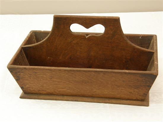 Appraisal: th century oak cutlery tray with pierced handle h w