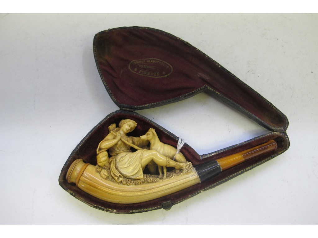 Appraisal: A cased pipe with carved bowl - Huntress and Hound