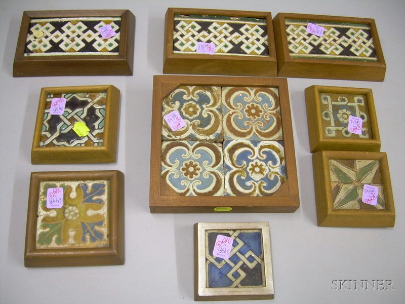 Appraisal: Twelve Framed Spanish Glazed Pottery Tiles including a set of