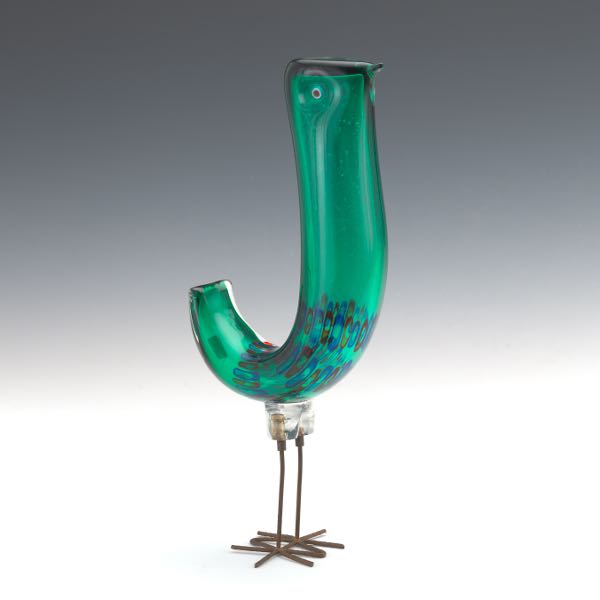 Appraisal: ALESSANDRO PIANON ITALIAN - Teal color glass J- shaped bird