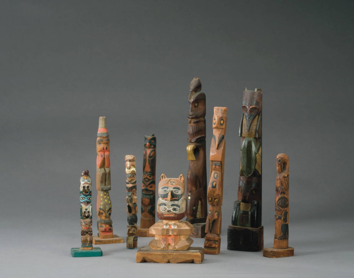 Appraisal: NINE NORTHWEST COAST MINIATURE TOTEM POLES SOME WITH VARIOUS IDENTIFICATION