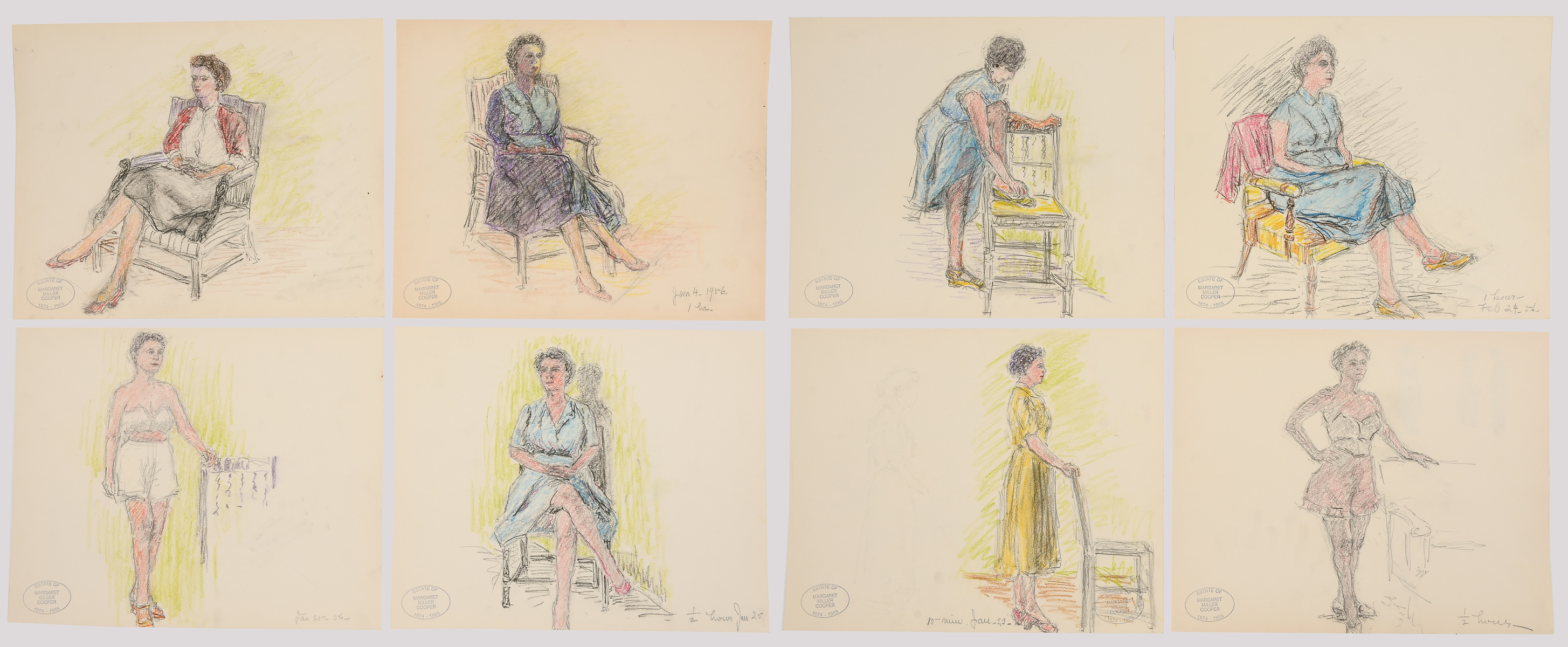 Appraisal: EIGHT MARGARET MILLER COOPER GRAPHITE AND CRAYON SKETCHES Consists of