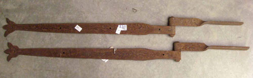 Appraisal: Pair of wrought iron barn hinges with tulip terminals l