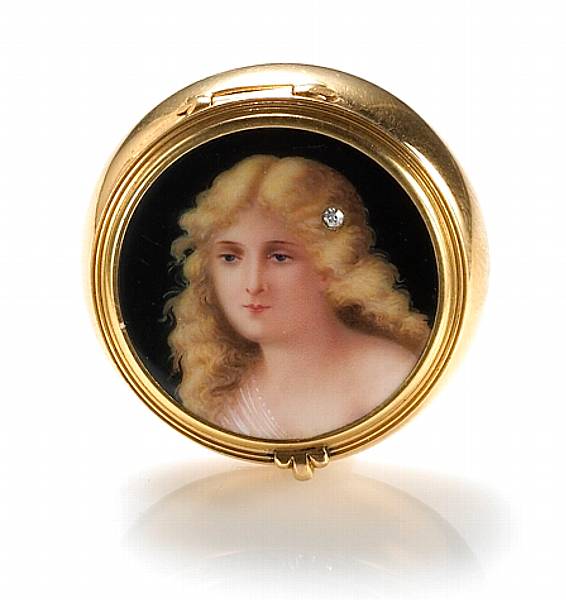 Appraisal: An enamel diamond and k gold pill box diameter in