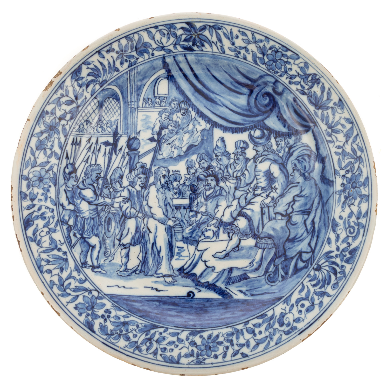 Appraisal: RARE DUTCH DELFTWARE JESUS CAIAPHAS CHARGER Circa - blue and