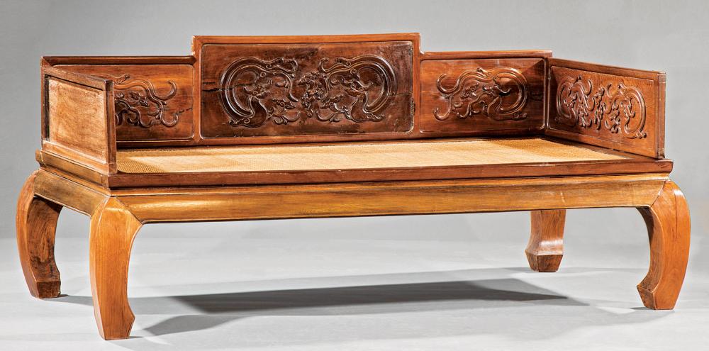 Appraisal: Chinese Ming-Style Hardwood Three Rail Couch-Bed Luohan Chuang back and