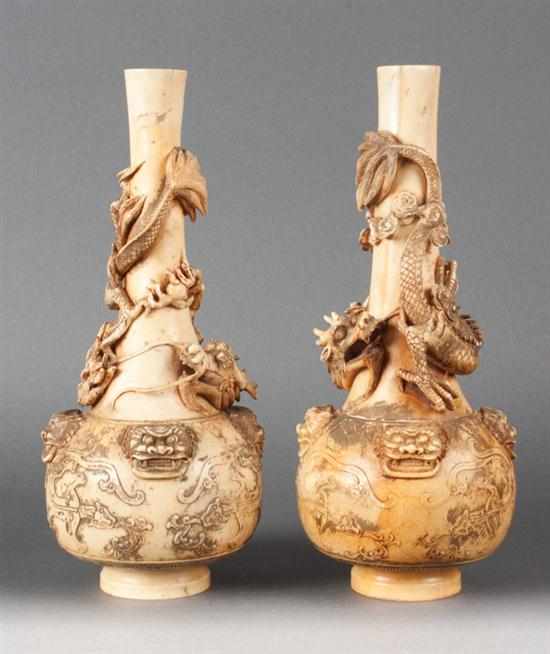 Appraisal: Pair of Chinese ivory bottle-form vases late Qianlong early Jianquing