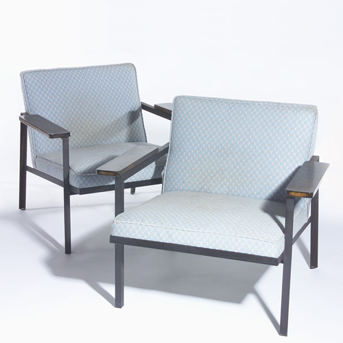 Appraisal: GEORGE NELSON Pair of armchairs with flat wood armrests and