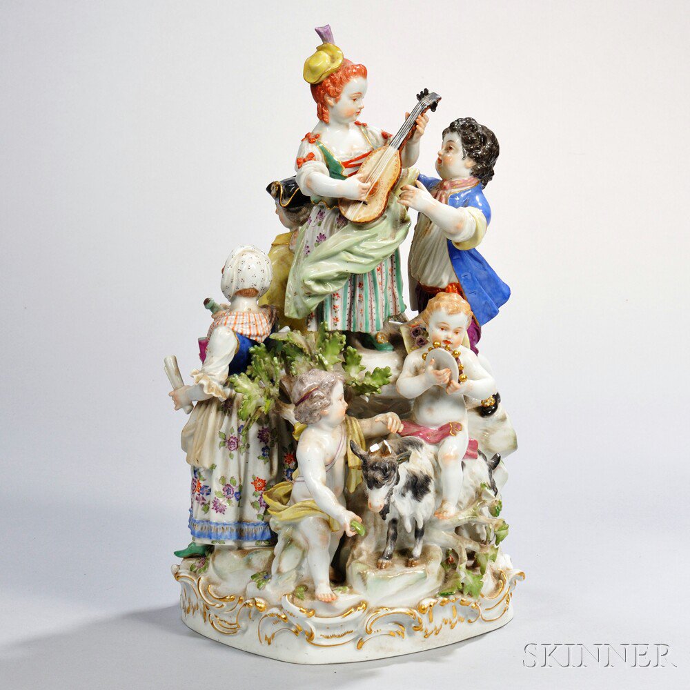 Appraisal: Meissen Figural Group with Musicians Germany c - pyramidal-form polychrome