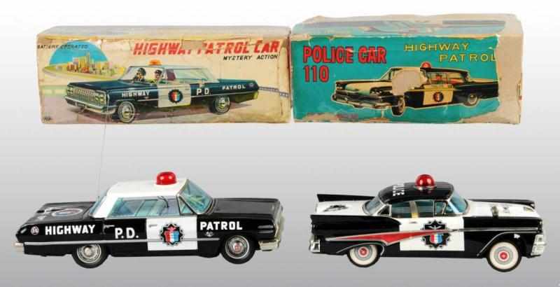 Appraisal: Lot of Tin Highway Patrol Police Car Toys Description Japanese