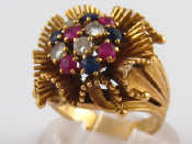 Appraisal: A French hallmarked carat gold sapphire diamond and ruby ring