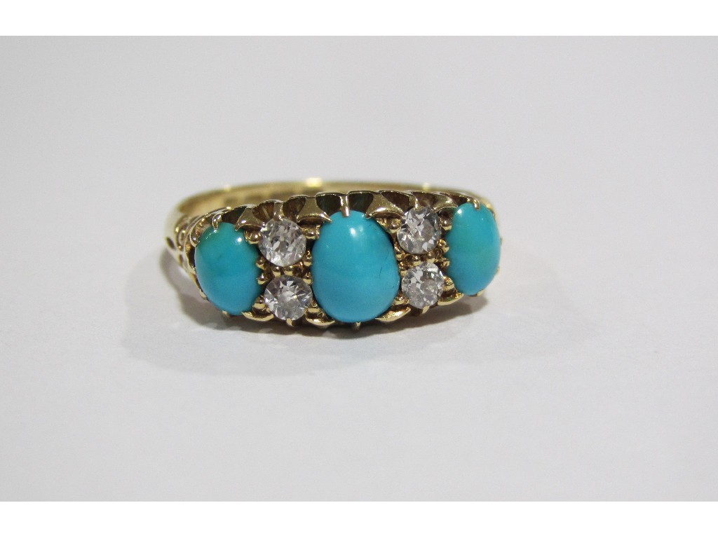 Appraisal: An ct gold turquoise and diamond stone ring with three