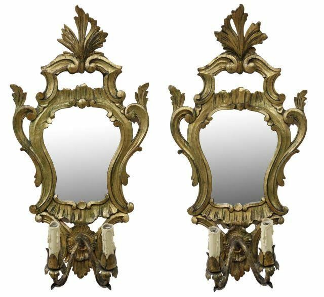 Appraisal: pair Italian Louis XV style giltwood two-light sconces early th