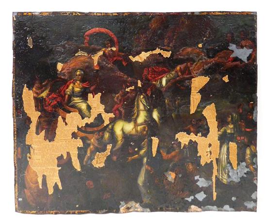 Appraisal: Early unframed oil on metal depicting unknown mythological scene triumphal