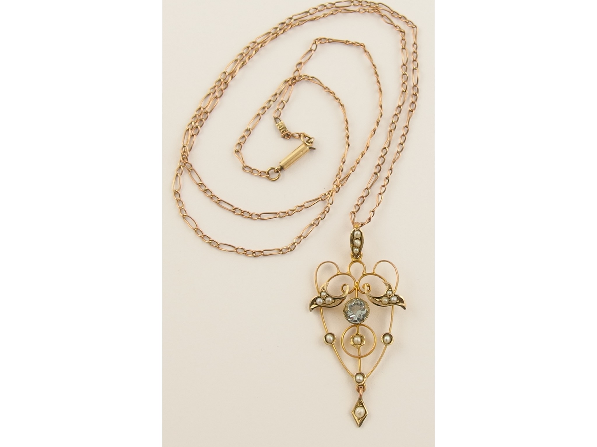 Appraisal: A ct Edwardian pale blue and seed pearl pendant with