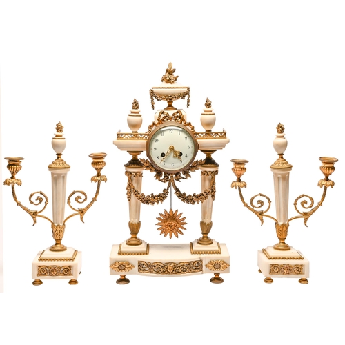 Appraisal: A French ormolu mounted statuary marble garniture de cheminee late