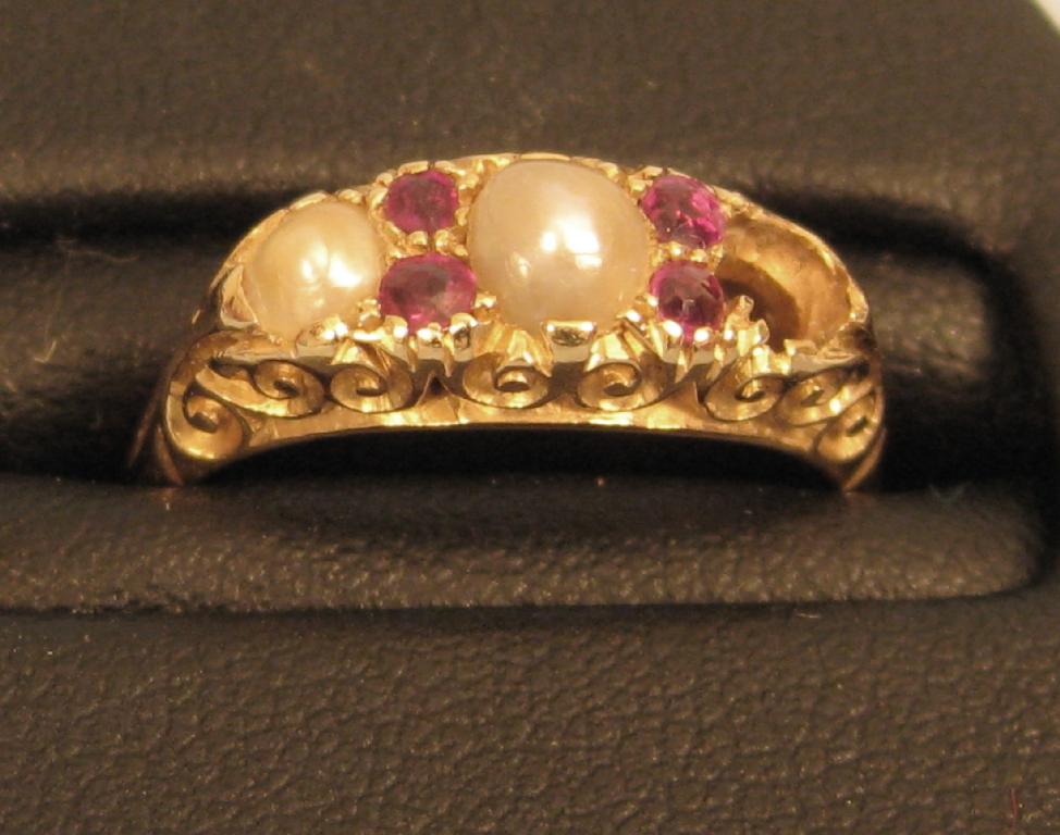 Appraisal: A Victorian Pearl and Ruby Ring the blister pearls one