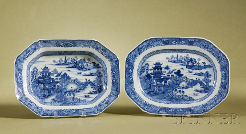 Appraisal: Two Nanking Porcelain Blue and White Serving Dishes China late