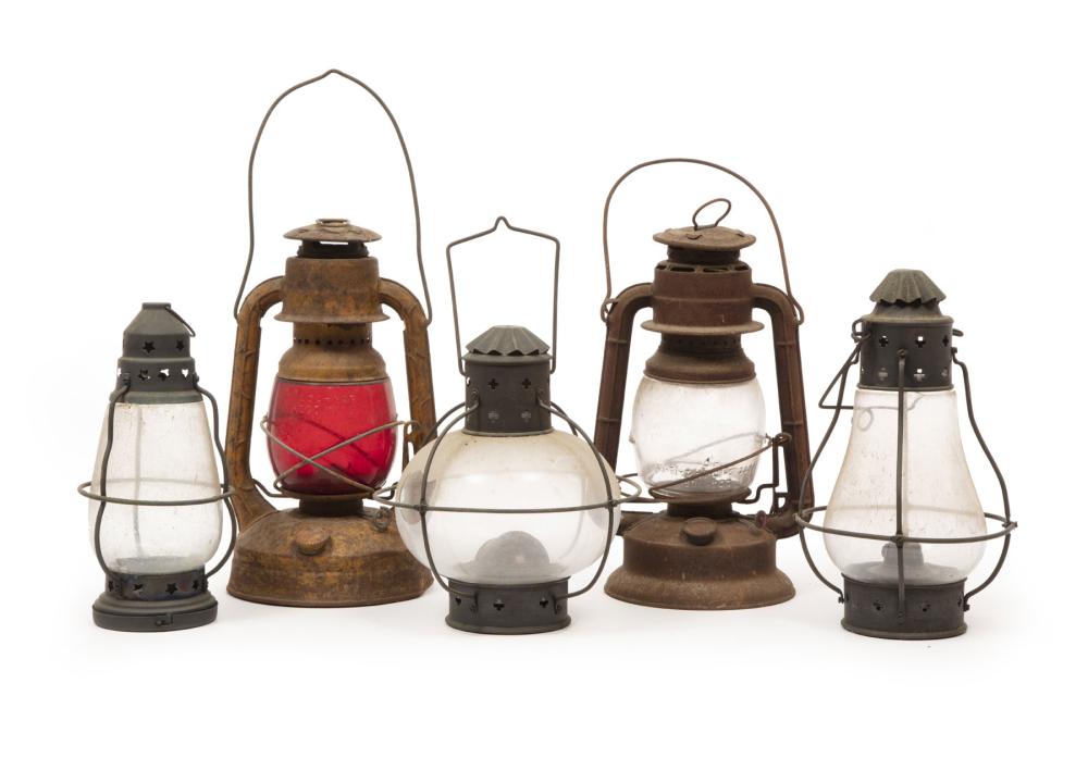 Appraisal: Five American Oil Lamps two marked DIETZ one with red