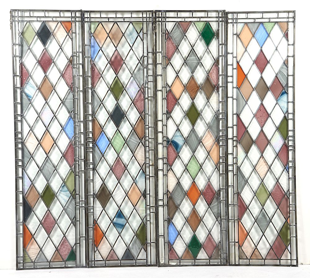 Appraisal: Victorian stained and beveled glass transoms Grouping of Victorian stained