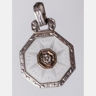 Appraisal: A kt White Gold Diamond and Crystal Pendant A kt