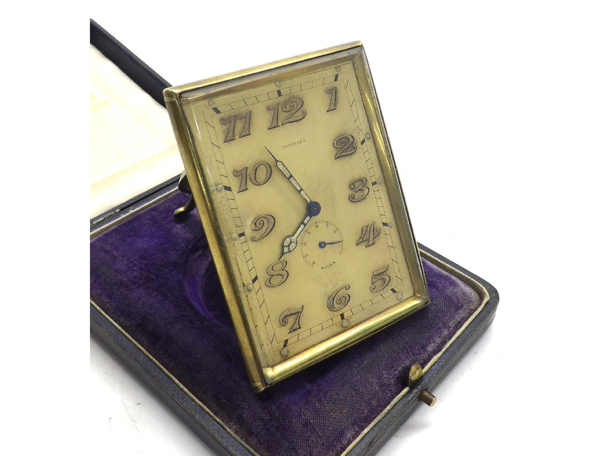 Appraisal: Longines gilt metal easel travel clock the rectangular gilt dial