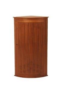 Appraisal: A hanging bowfront corner cabinet in English walnut with solid