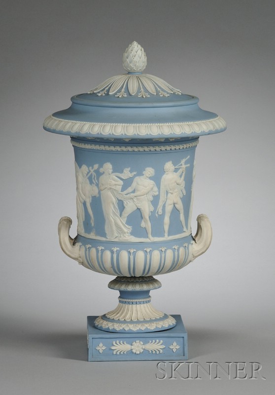 Appraisal: Wedgwood Solid Blue Jasper Borghese Vase and Cover England early