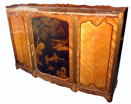 Appraisal: Large kingwood tulipwood and japanned marble top buffet early th