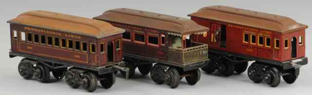 Appraisal: BING PENNSYLVANIA TRAIN CARS O gauge brown tin litho bodies