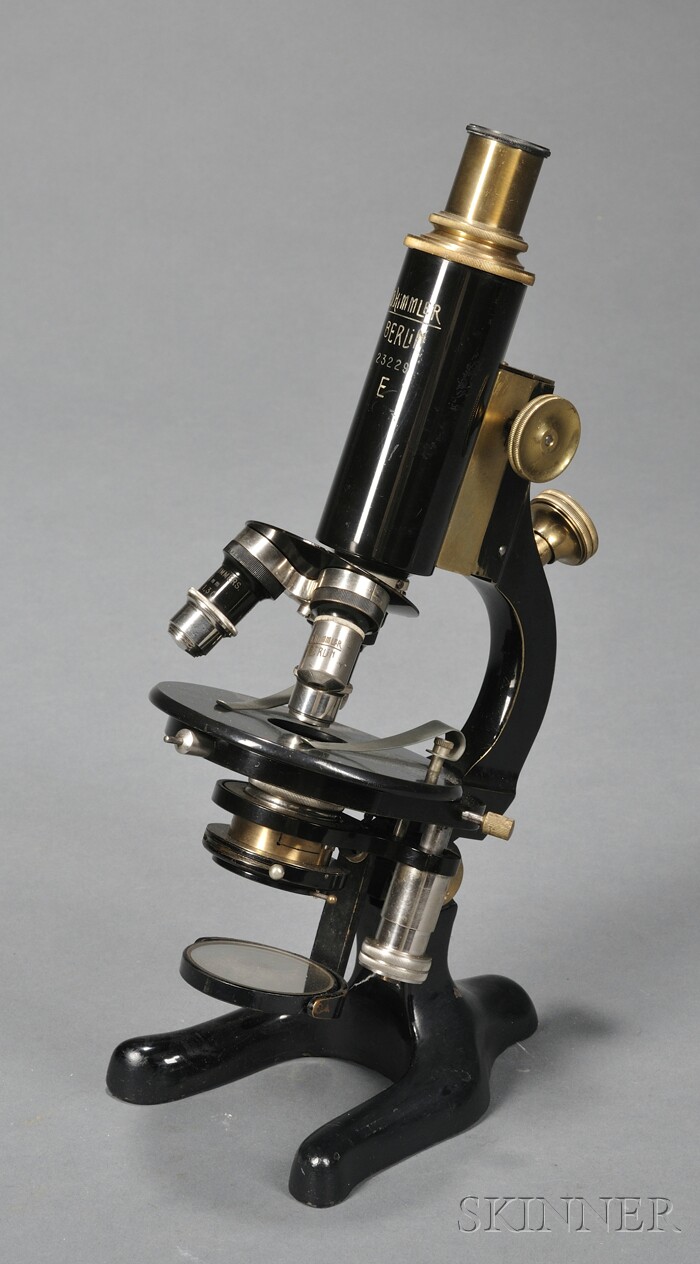 Appraisal: Black-lacquered Brass Compound Microscope O Himmler Berlin th century with