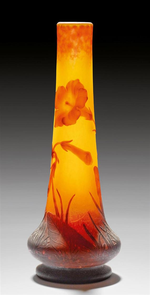 Appraisal: DAUM NANCY BUD VASE circa Acid- and mould-etched yellow glass