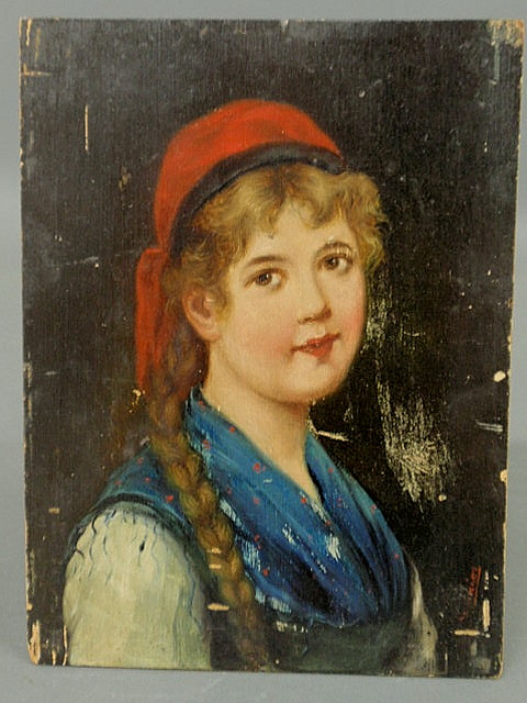 Appraisal: German oil on board portrait of a young girl signed