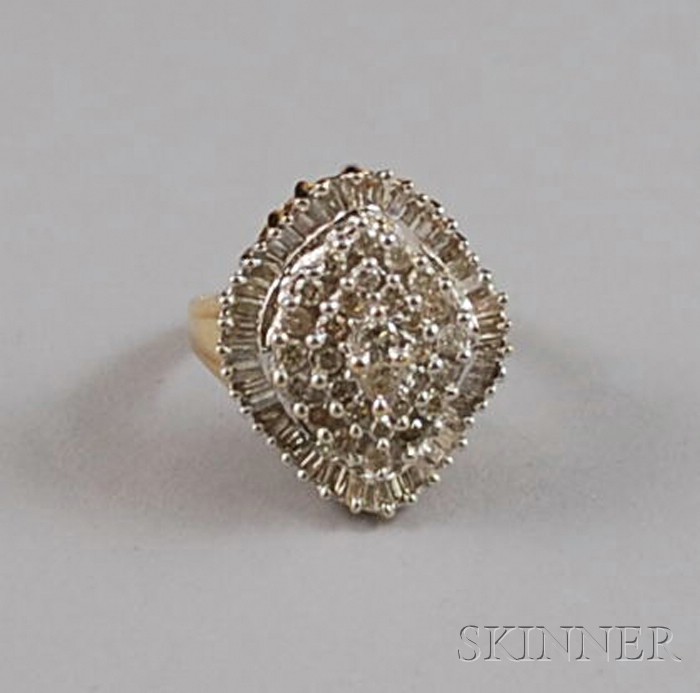 Appraisal: kt Gold and Diamond Ballerina-style Cocktail Ring composed of round-cut