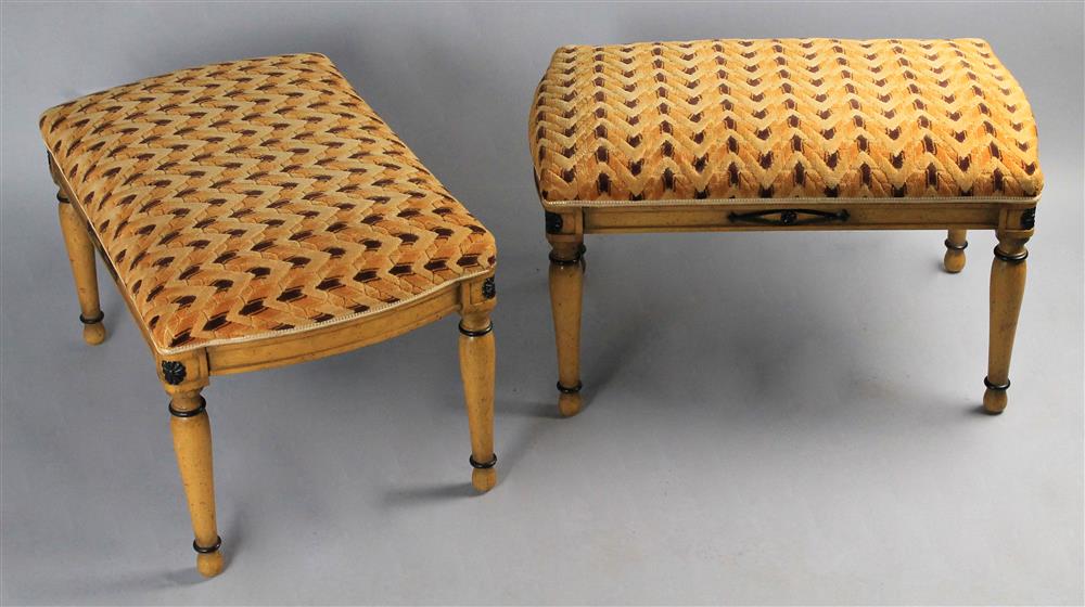 Appraisal: PAIR OF BIEDERMEIER STYLE STOOLS WITH CUT VELVET UPHOLSTERY TOP