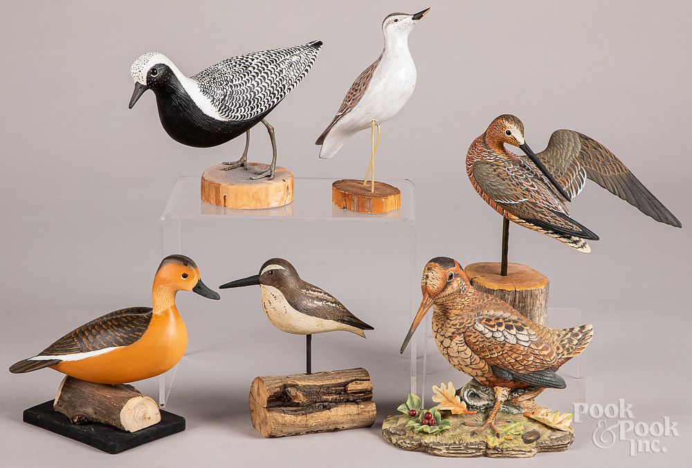 Appraisal: Five carved and painted bird decoys Five carved and painted