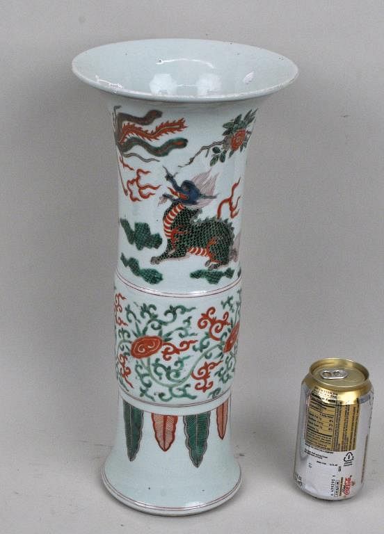 Appraisal: Chinese Porcelain Famille Verte Beaker Vase Gu the upper register