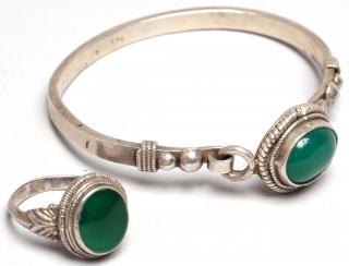 Appraisal: Sterling Silver Chrysoprase Ring Bracelet Set Each marked Bracelet diameter