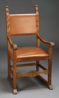 Appraisal: th c carved walnut armchair in leather th century Henry