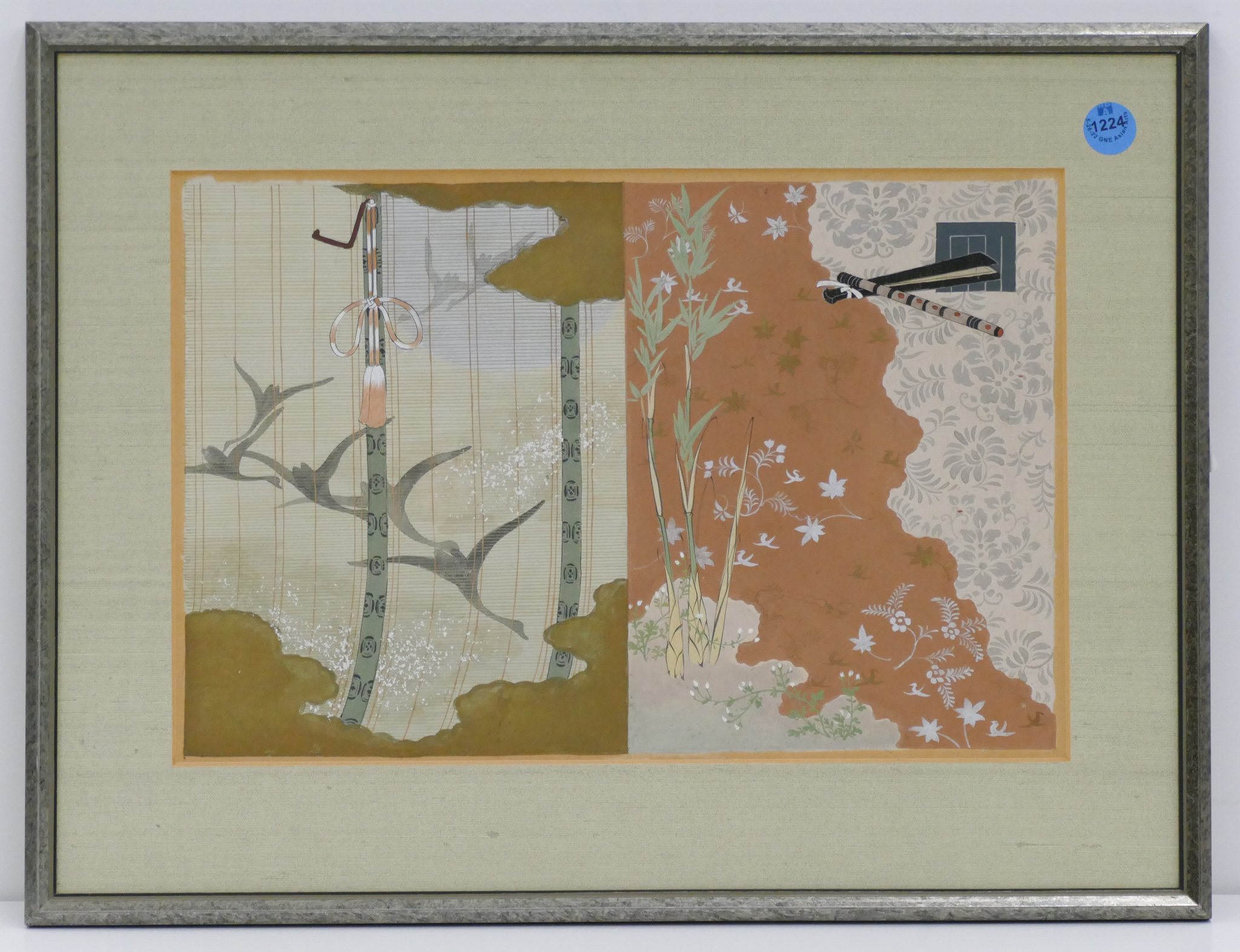 Appraisal: Antique Japanese Diptych Pattern Painting Framed ''x ''