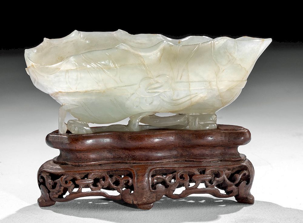 Appraisal: th C Chinese Qing Jade Wood Scholar Brush Washer East