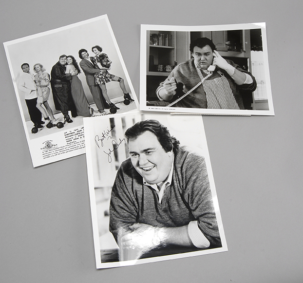 Appraisal: THREE JOHN CANDY BLACK AND WHITE GLOSSY PHOTOGRAPHS One signed